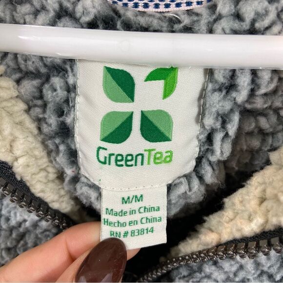 Ladies Green Tea Sherpa Fleece 1/4 Zip Pullover Size Medium Grey/Black - Picture 9 of 10